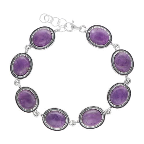 Bransoletka z owalnym ametystem srebro oksydowane