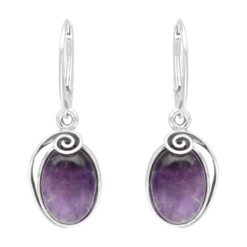 Kolczyki owalne ze spiralą i ametystem srebro oksydowane