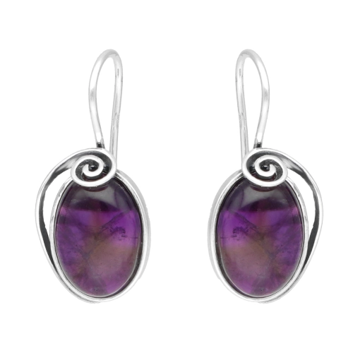Kolczyki owalne ze spiralą i ametystem srebro oksydowane