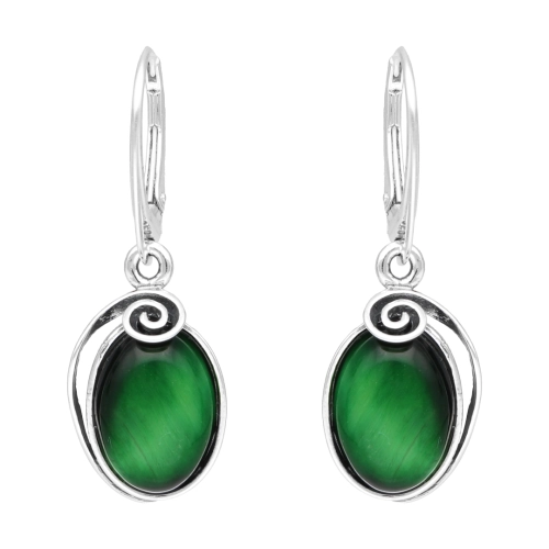 Kolczyki owalne ze spiralą i kocim okiem srebro oksydowane