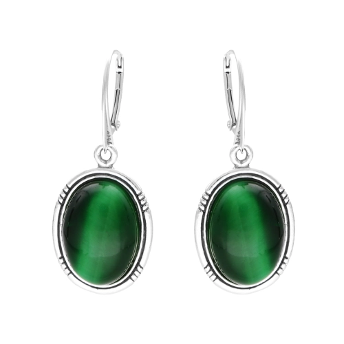 Kolczyki owalne z kocim okiem srebro oksydowane