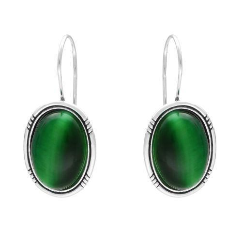 Kolczyki owalne z kocim okiem srebro oksydowane