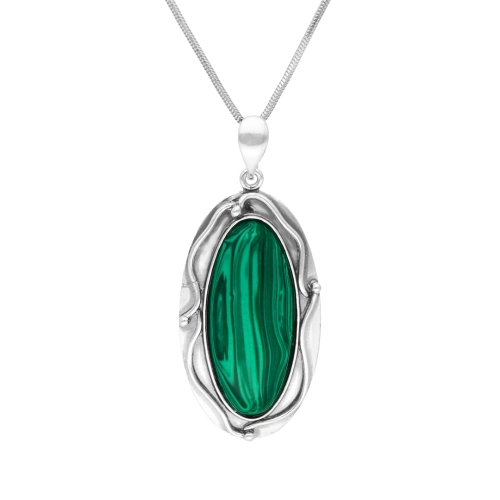 Efektowny wisior owalny z malachitem srebro oksydowane