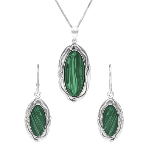 Komplet owalny z malachitem srebro oksydowane