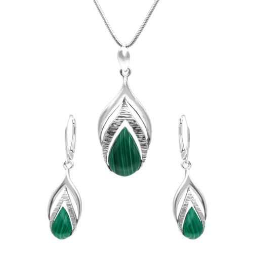 Komplet z malachitem srebro oksydowane