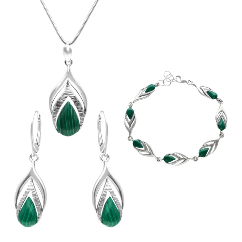 Komplet z malachitem srebro oksydowane