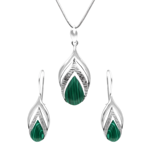 Komplet z malachitem srebro oksydowane