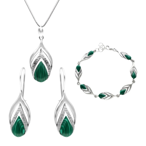 Komplet z malachitem srebro oksydowane