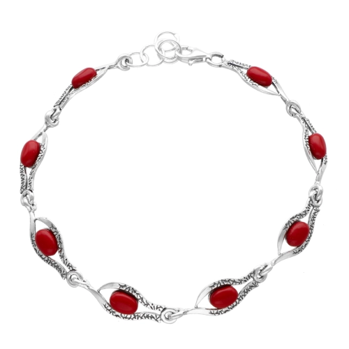 Bransoletka z koralem srebro oksydowane