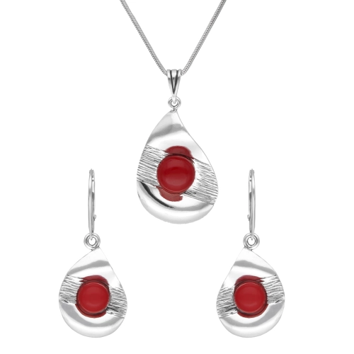 Komplet z koralem srebro oksydowane