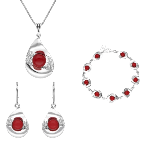 Komplet z koralem srebro oksydowane