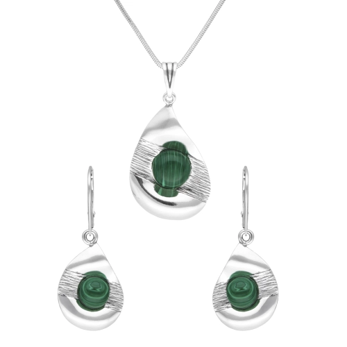 Komplet z malachitem srebro oksydowane