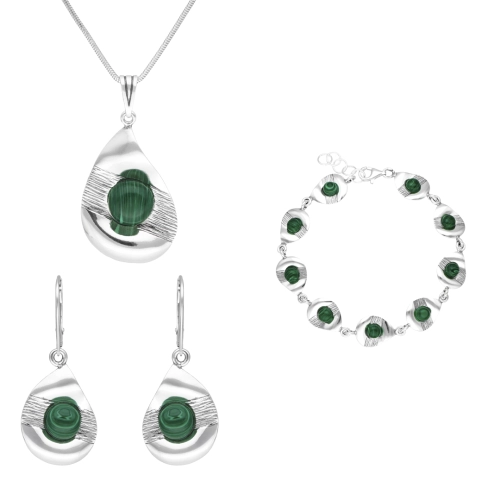 Komplet z malachitem srebro oksydowane