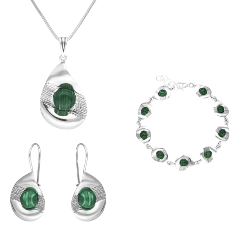 Komplet z malachitem srebro oksydowane