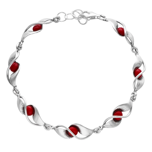 Bransoletka z koralem srebro oksydowane