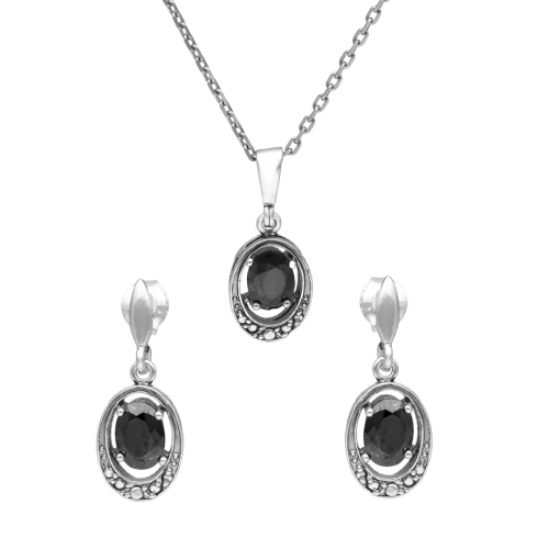 Komplet z czarną cyrkonią srebro