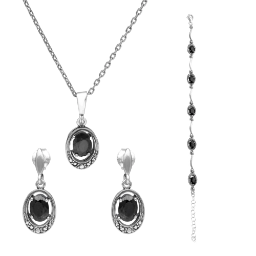 Komplet z czarną cyrkonią srebro