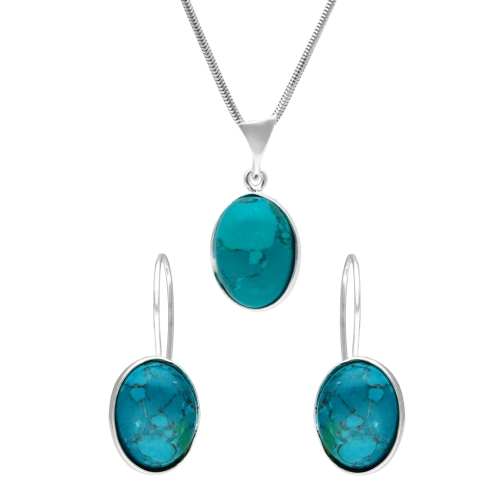 Komplet owalny z chryzokolą srebro