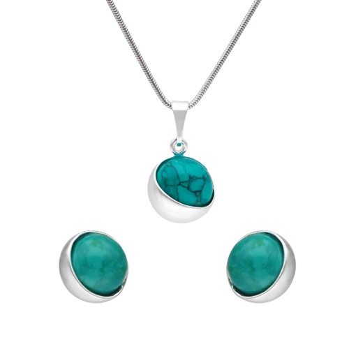 Komplet okrągły z chryzokolą srebro