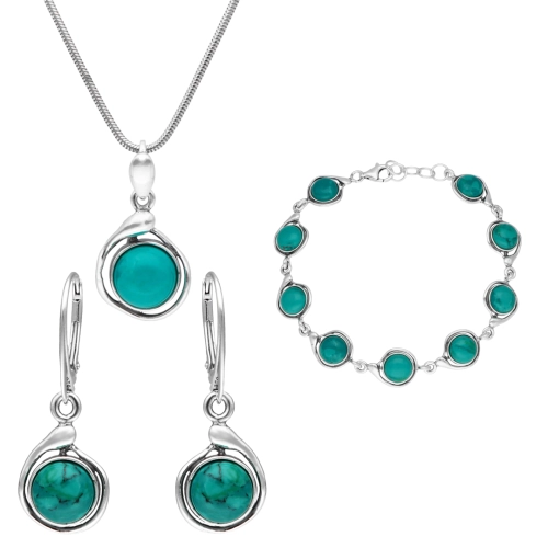 Komplet z chryzokolą srebro oksydowane