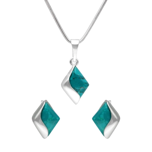 Komplet romby z chryzokolą srebro