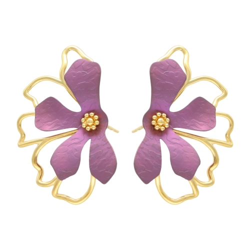 Kolczyki kwiaty fioletowy tytan srebro pozłacane