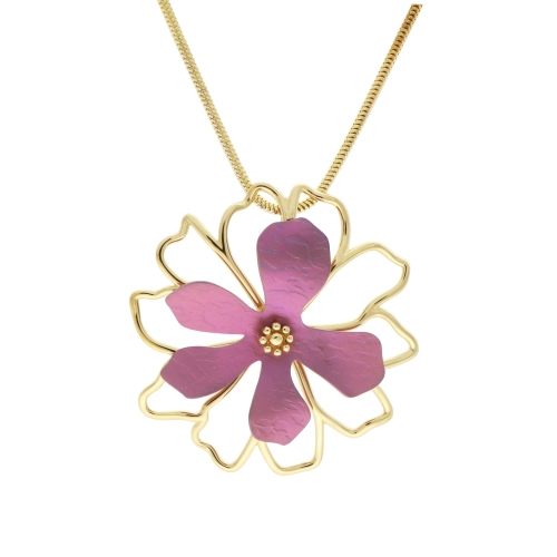 Wisior kwiat fioletowy tytan srebro pozłacane