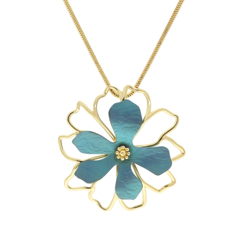 Wisior kwiat niebieski tytan srebro pozłacane