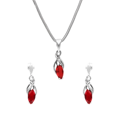 Komplet z czerwonymi cyrkoniami srebro