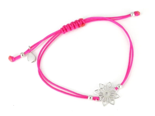 Bransoletka sznurkowa kwiatek amarantowa