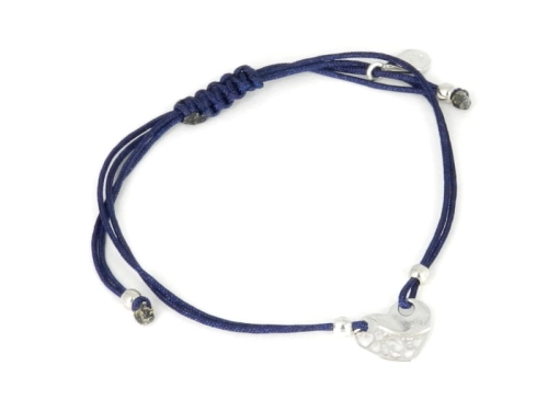 Bransoletka sznurkowa serce granatowa srebro 