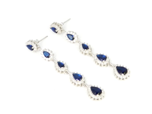Długie kolczyki markizy z szafirami i cyrkoniami 
