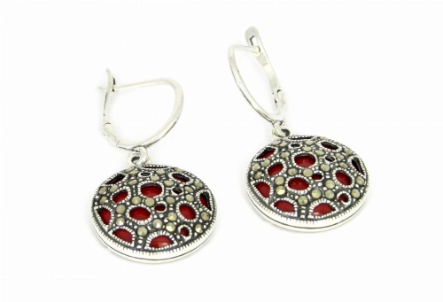 Kolczyki z koralem i markazytami 