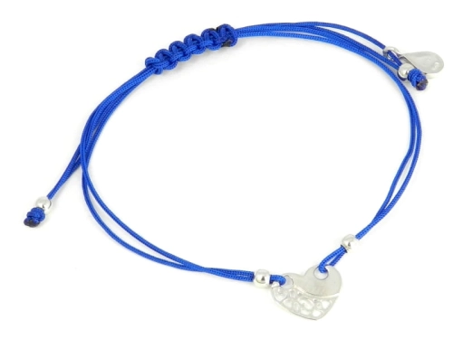 Bransoletka sznurkowa serce niebieska srebro