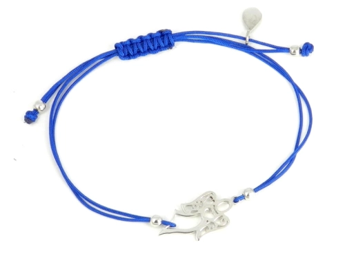 Bransoletka sznurkowa aniołek niebieska srebro 