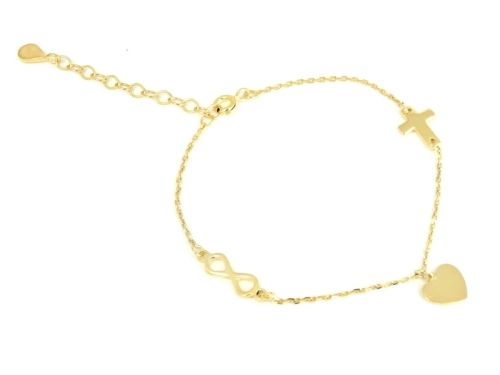 Bransoletka nieskończoność serce krzyżyk pozłacana 