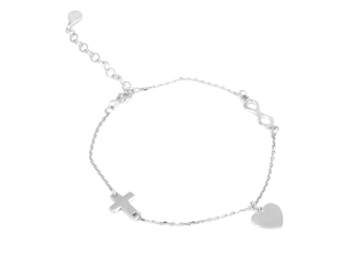 Bransoletka nieskończoność serce krzyżyk srebro rodowane 