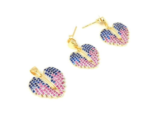 Komplet serce skrzydła z cyrkoniami srebro pozłacane 