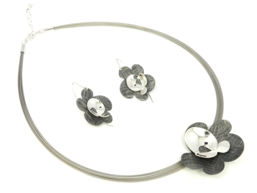 Komplet kwiat srebro oksydowane 