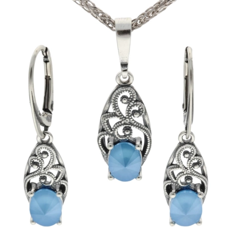Komplet z błękitnym kryształem srebro