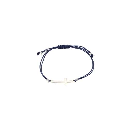 Bransoletka sznurkowa krzyżyk granatowa srebro 