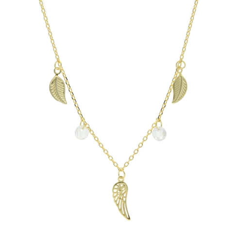 Naszyjnik z cyrkoniami skrzydło anioła listek choker