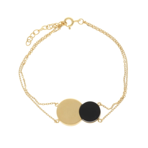 Elegancka bransoletka z onyksem okrągła srebro pozłacane