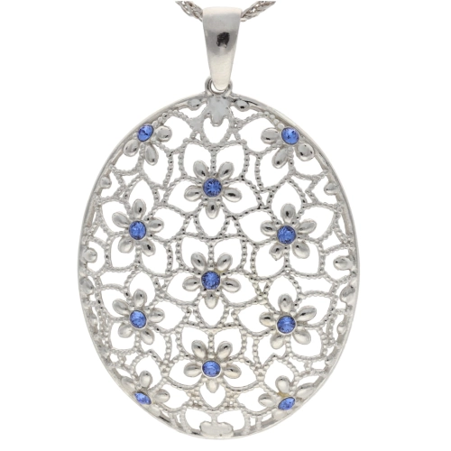 Ażurowy wisior z  niebieskimi kryształkami srebro