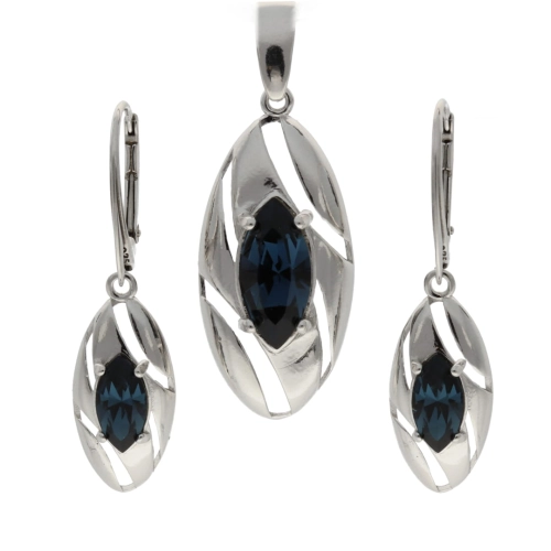 Komplet z granatowymi kryształami owalny srebro