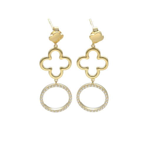 Kolczyki z cyrkoniami koniczynki kółka srebro pozłacane