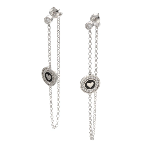 Długie kolczyki serce z emalią i cyrkoniami 