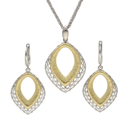 Ażurowy komplet srebro pozłacane 