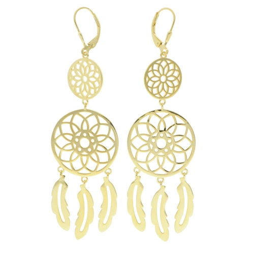 Długie kolczyki łapacz snów srebro pozłacane