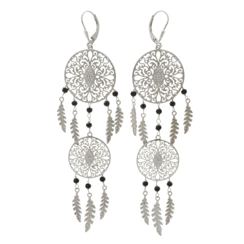 Efektowne długie kolczyki łapacz snów z cyrkoniami 